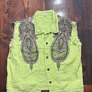 POL Lime Green Vest with Silver Embellishments